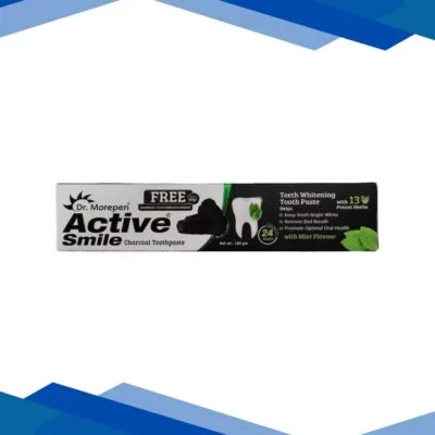 Dr. Morepen Active Smile Charcoal Toothpaste – Mint Flavour 100 gm With Free Bamboo Toothbrush (Worth 99)