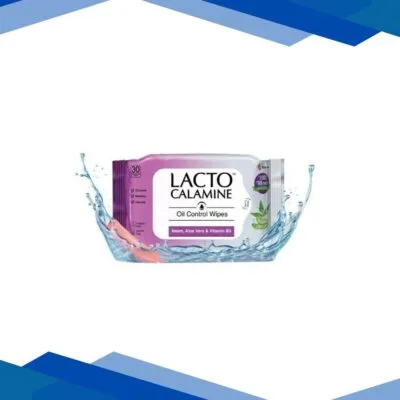 Lacto Calamine Oil Control Face Wipes with Neem, Vitamin B3 and Aloe Vera, No Parabens, Alcohol Free, White, 60 Count 1’s