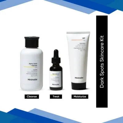 Minimalist Anti Pigmentation Kit with Alpha Lipoic + Glycolic 07% Cleanser, Alpha Arbutin 02% Serum and sunscreen SPF 50 180 gm